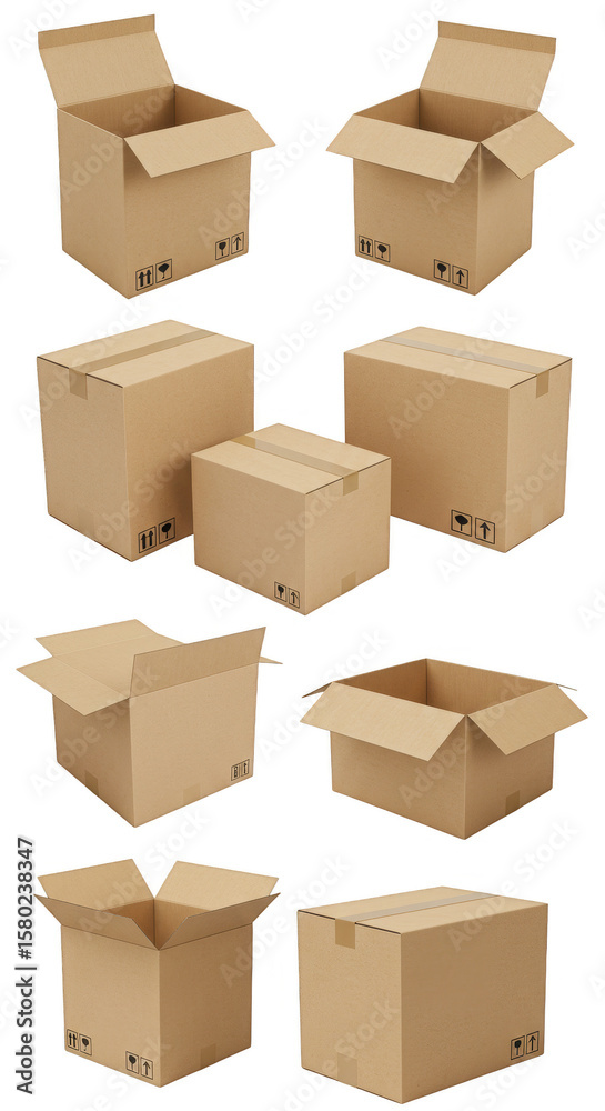 Fototapeta premium Isolated PNG of Stacked Brown Cardboard Boxes for Packaging Storage