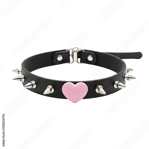 Black spiked choker with pink heart