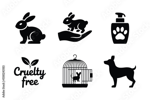 Black animal silhouettes and cruelty free text rabbit birdcage