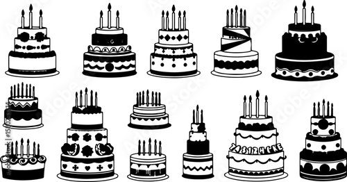 mage shows a collection of black-and-white wedding cake vectors