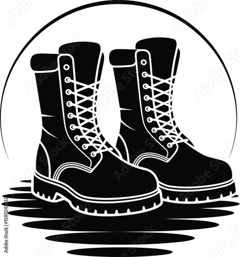 Silhouette of Lace-Up Boots with Circular Background, Transparent Background.