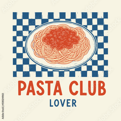 Pasta plate with tomato sauce artwork for t shirt print, poster, sticker and other uses. All are welcome. Pasta t shirt design. Noodles artwork