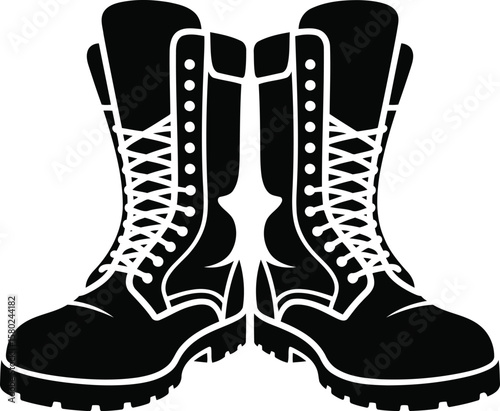 Silhouette of Military Combat Boots, Transparent Background.