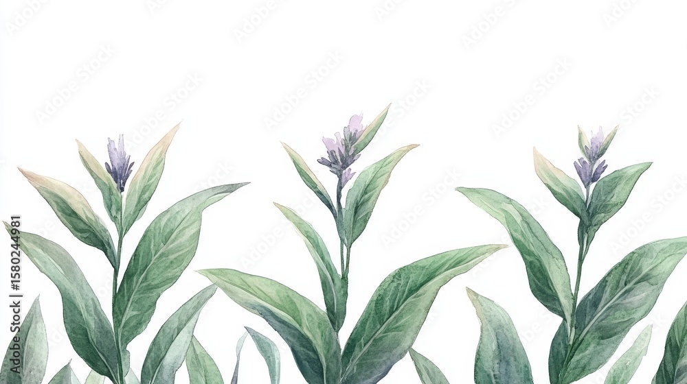 Fototapeta premium Ethereal Watercolor Artwork Featuring Lavender and Peach Blossoms with Delicate Foliage Design
