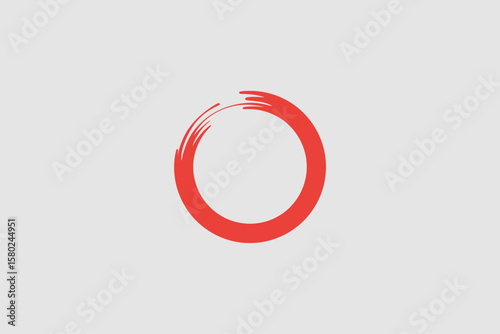 Red Circle of Zen: A minimalist symbol of balance and tranquility, the red circle evokes a sense of harmony, spirituality, and focus on a soft grey backdrop. 