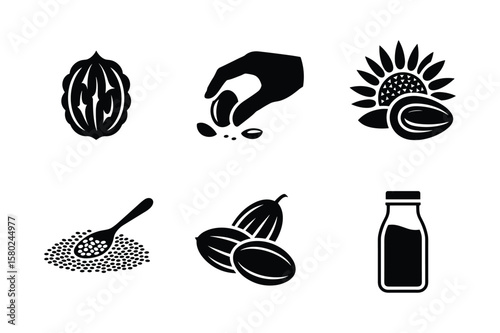 Seed icons including sunflower and bottle seeds spoon