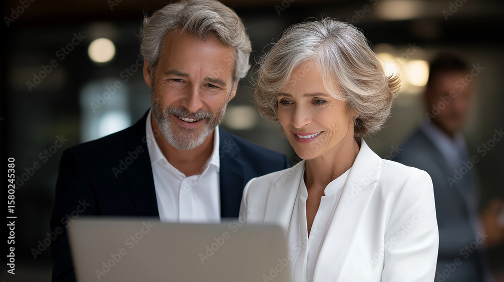 Obraz premium Senior professionals discuss project details in a modern office