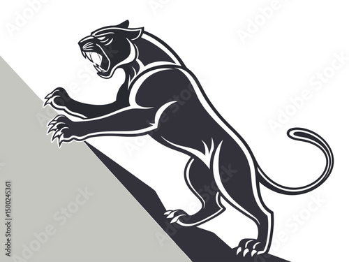 Powerful Black Panther Silhouette with Tribal Design