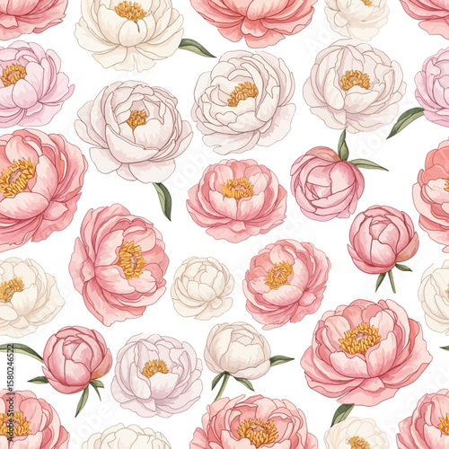 Seamless Watercolor Peony Flower Pattern