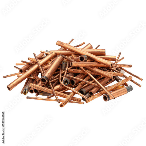 Isolated Pile Copper Scrap Metal Tubes Brown Recycling Material PNG