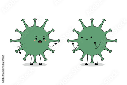 Cute virus cartoon character arguing doodle