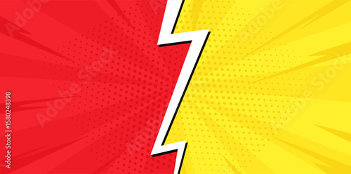 Versus fight background on red and yellow colors. VS fight battle banner in comic cartoon style. Pop art comic background with halftone and lightning effect.