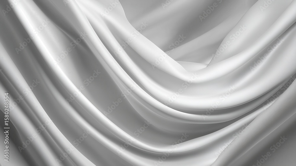 Fototapeta premium Silky smooth fabric folds in light gray tones create soft and elegant texture with gentle curves and flowing lines, highlighting delicate and luxurious quality of material