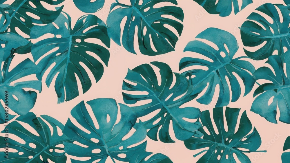 Fototapeta premium seamless watercolor pattern with monstera