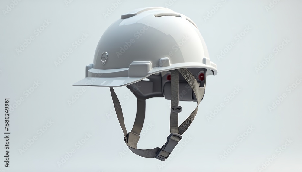 Fototapeta premium White Safety Helmet with Adjustable Chin Strap