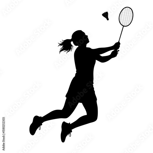 Silhouette of Badminton Woman – Stock Vector on White Background 
