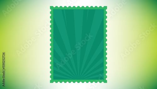 Green postage stamp frame with radial rays on a light background. Ideal for vintage design, postal, label, and invitation cards projects.