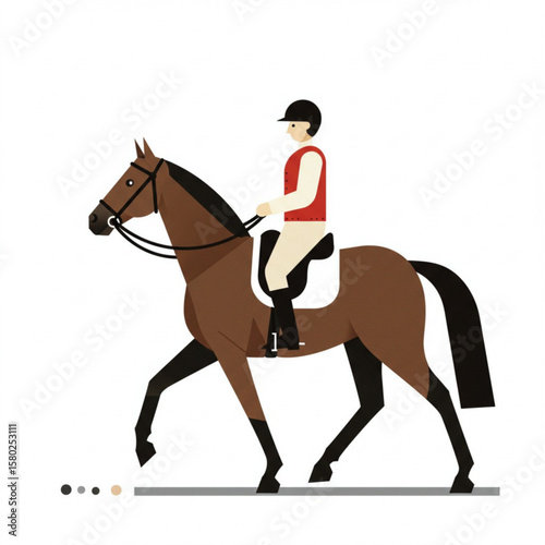 Equestrian rider in riding attire sitting on trotting horse  