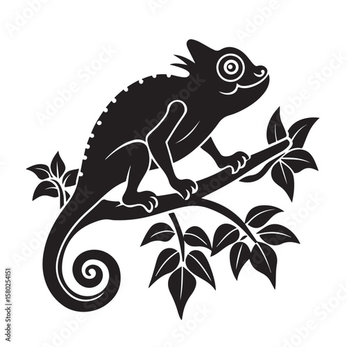 Minimalist Chameleon Silhouette on Branch