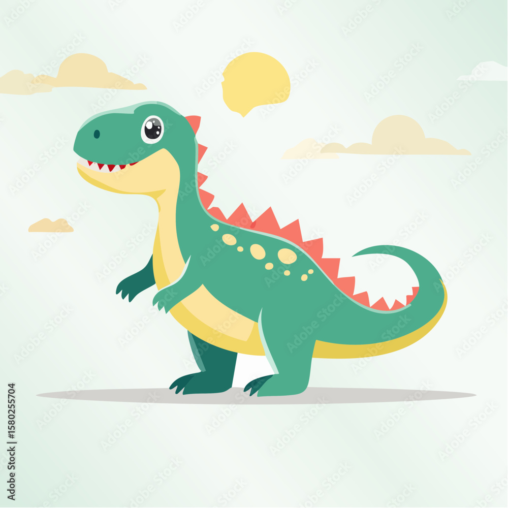 Fototapeta premium Cute Cartoon Dinosaur with Colorful Spikes – Playful Prehistoric Character for Kids and Education