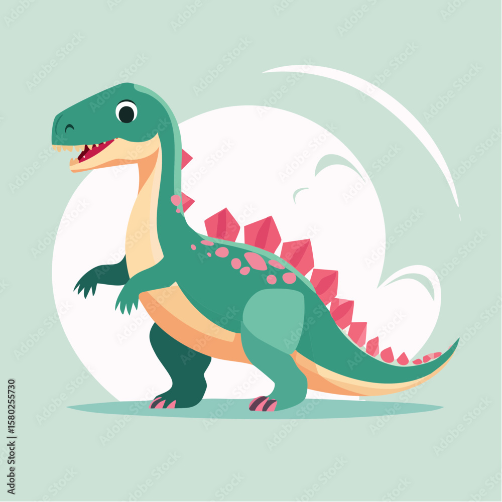 Fototapeta premium Cute Cartoon Dinosaur with Colorful Spikes – Playful Prehistoric Character for Kids and Education
