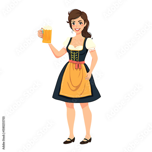 From the series "oktoberfest", girl with dirndl holds with beer mug on the transparent background	
