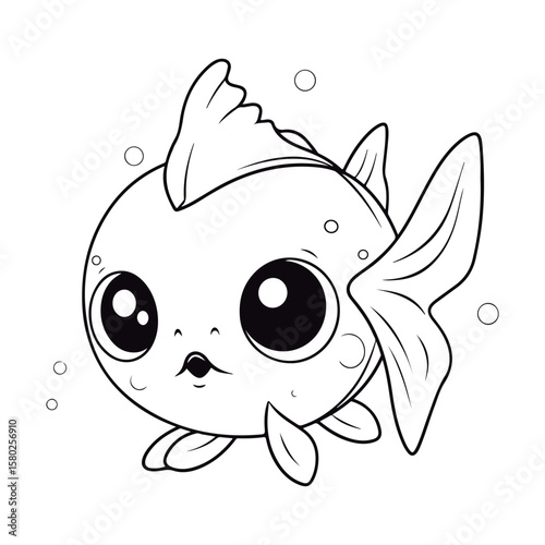 Cute Cartoon baby Angelfish outlined for coloring book isolated on a white background.