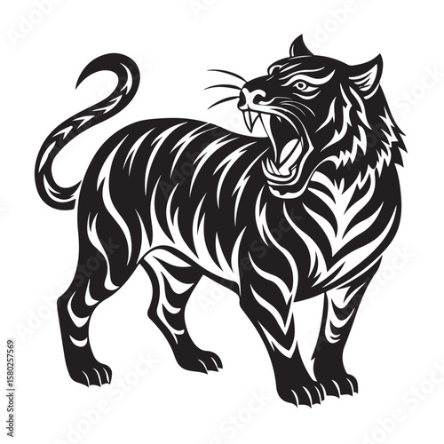 Wallpaper Mural Minimalist Roaring Tiger Silhouette Torontodigital.ca