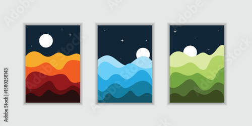 Modern mountain with sun abstract art wallpaper design illustration for prints wall art covers and invitation. paper cut mountain