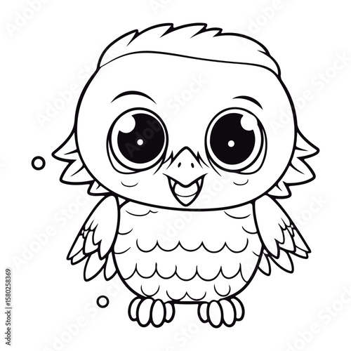 Coloring Page Of cartoon cute baby Hawk kawai Coloring Book for kids.