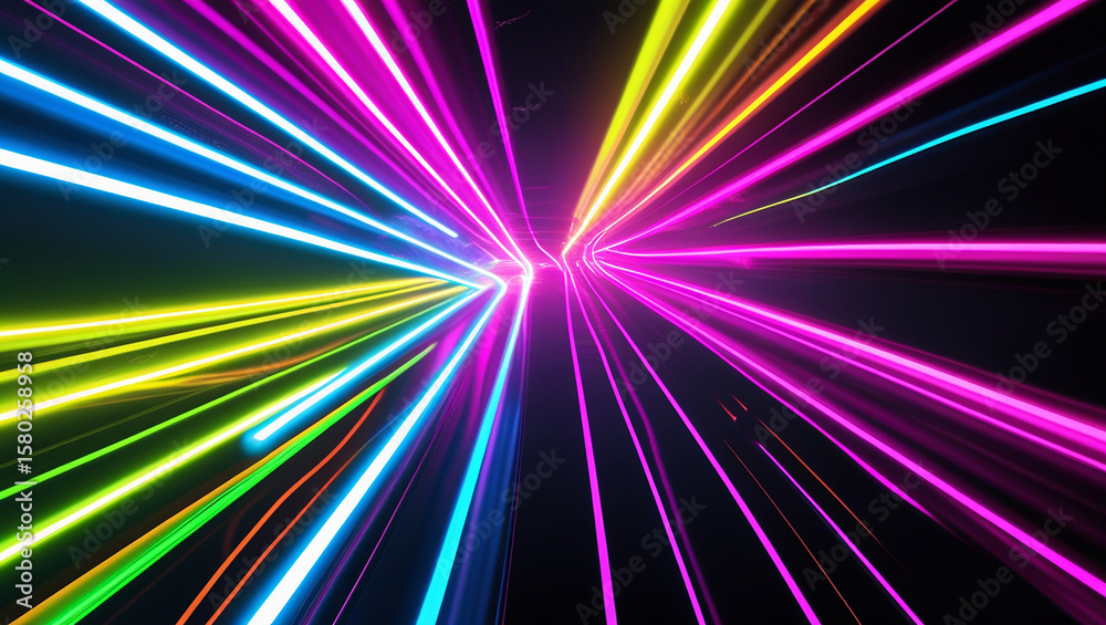 Fototapeta premium A high-contrast, professional photograph featuring bold, diagonal streaks of neon light in vibrant,
