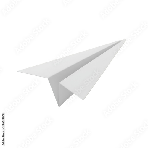Minimalist 3D Rendering of a White Paper Airplane Isolated on Transparent Background
