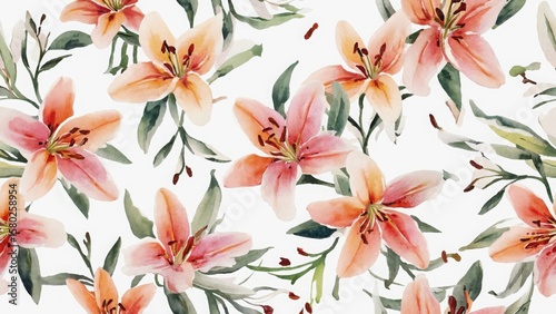 seamless watercolor pattern with lilies