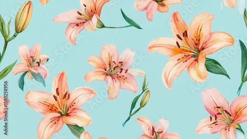 seamless watercolor pattern with lilies