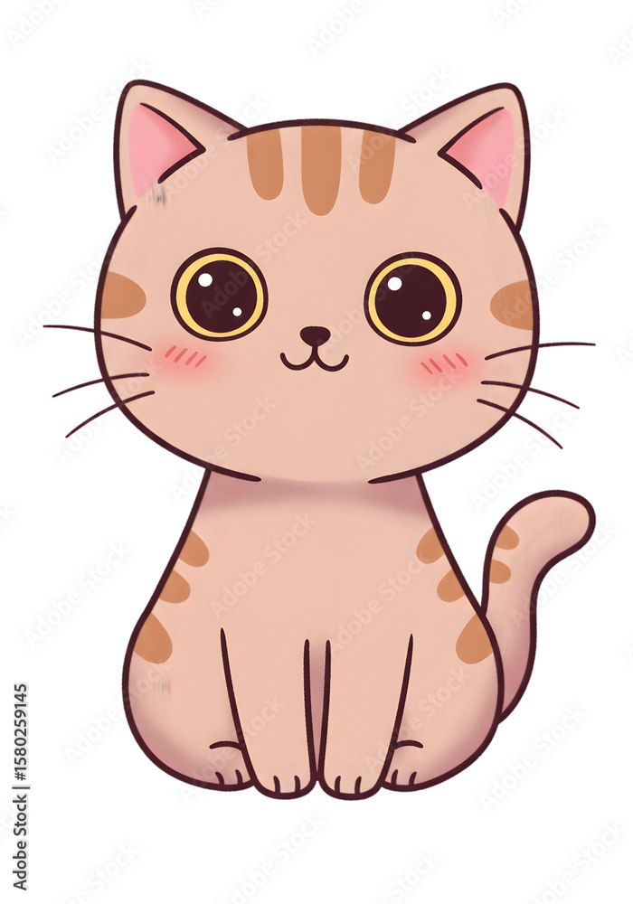 Fototapeta premium Cute Cartoon Cat Illustration Adorable Striped Feline Portrait with Pink Cheeks
