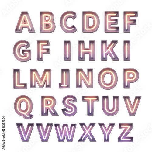 Neon Alphabet Glowing Font Lettering Typography Isolated Background