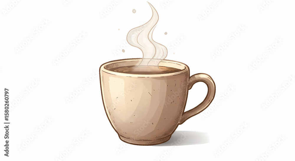 Obraz premium Hand-drawn illustration of a steaming cup of coffee