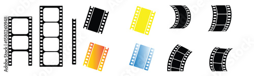 Classic Film Strip Vector Silhouette Set, High-quality black movie reel strip illustrations in vintage style, perfect for retro editing, posters, logos, media and print designs