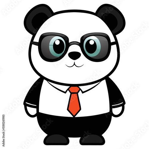 Cartoon panda bear wearing glasses and tie vector illustration, cute animal character design for kids 100