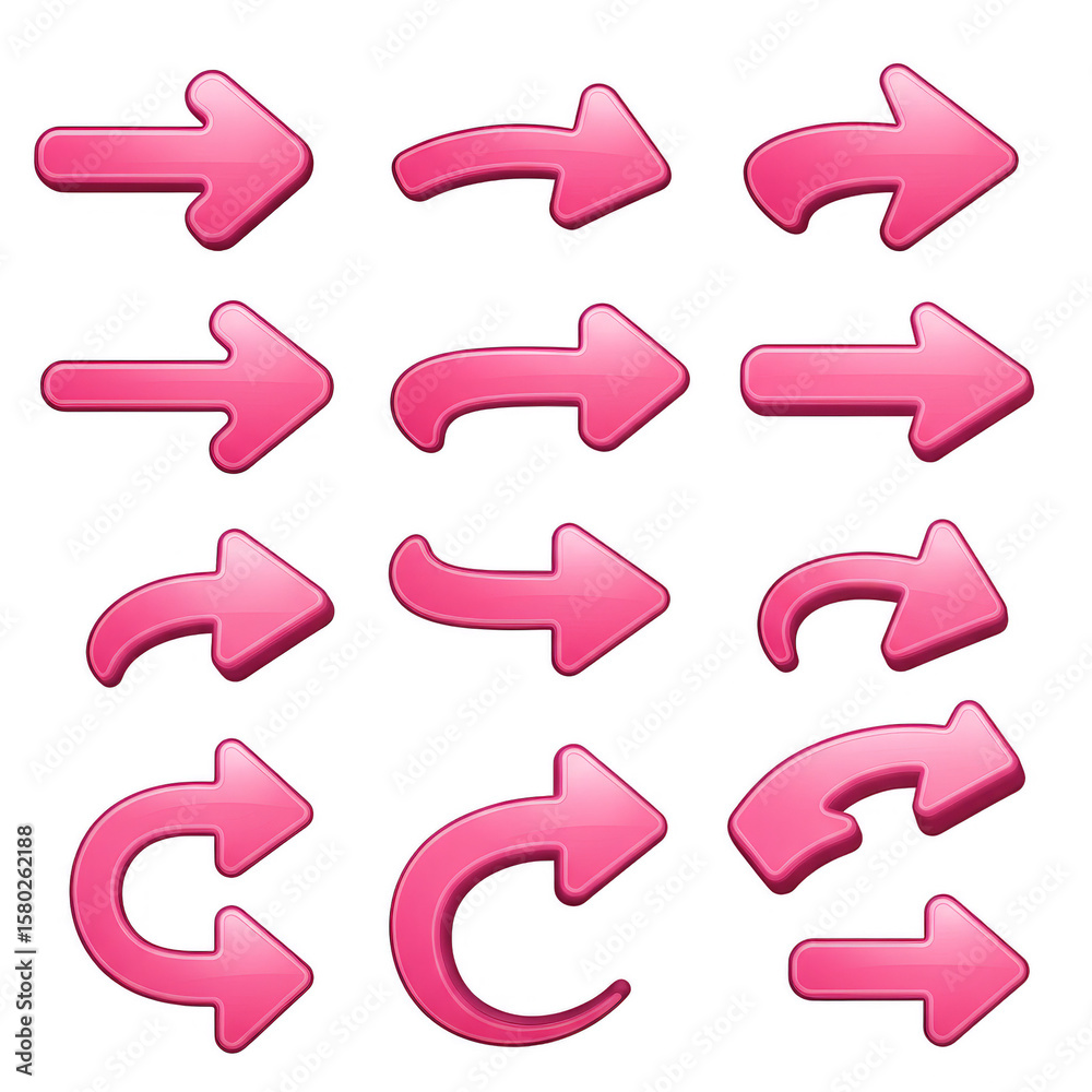 Pink Arrows Set Illustration Directional Elements, Transparent Background Pink Arrows Set Illustration Directional Elements, Transparent Background