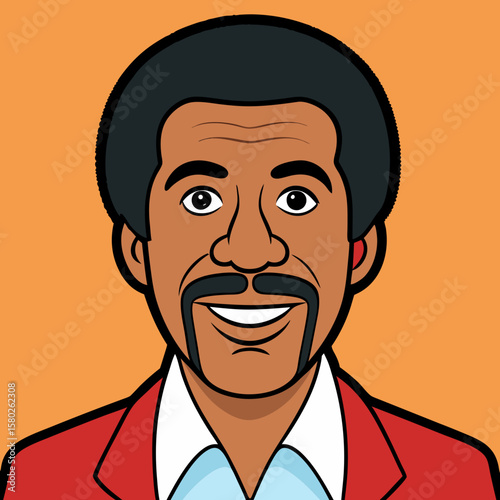 Illustration of a man with a mustache and afro wearing a red jacket and white shirt portrait drawing