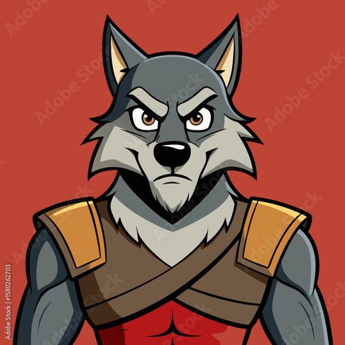 Illustration of a muscular wolf warrior cartoon character design for mascot logo and avatar concept art