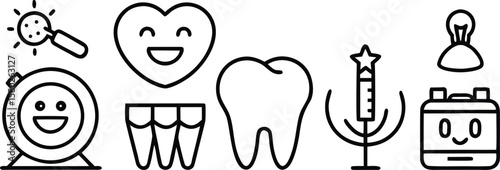 Set of dental and tooth vector icons representing dentist care health and hygiene illustrations