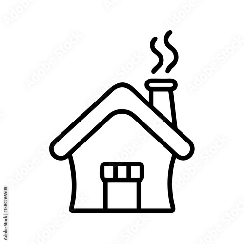 Simple outline of a cozy house with chimney and smoke rising  