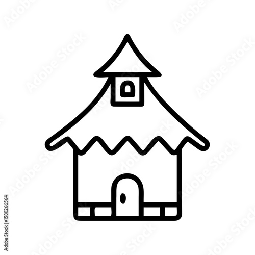 Fairytale house with a tiled roof in minimalist line art style  
