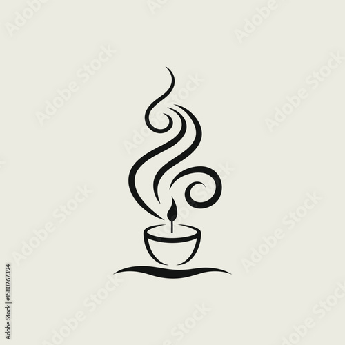 Black candle illustration with flame and smoke on a light beige background vector