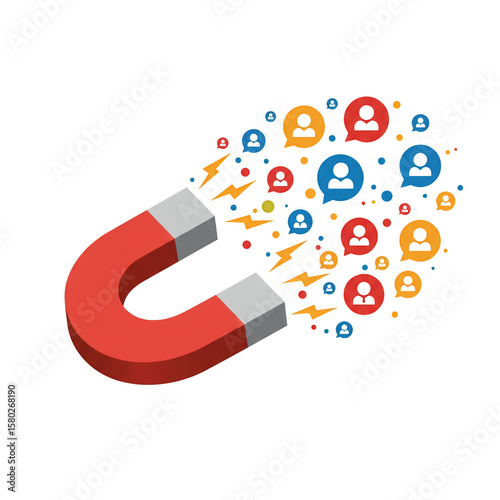 Isometric Magnet Attract People Recruitment Hiring Customer Lead 3d