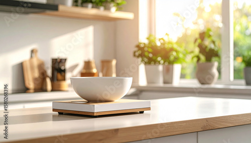 Wallpaper Mural Kitchen Still Life: Sunlit interior presents a minimalistic kitchen scene, with a central bowl and the gentle cascade of morning light enhancing the ambiance.  Torontodigital.ca