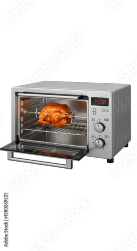 Isolated Toaster Oven Roasting Chicken on Transparent Background