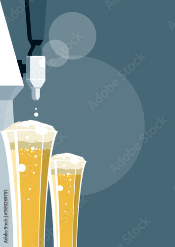 Two glasses of beer at a draft beer tap